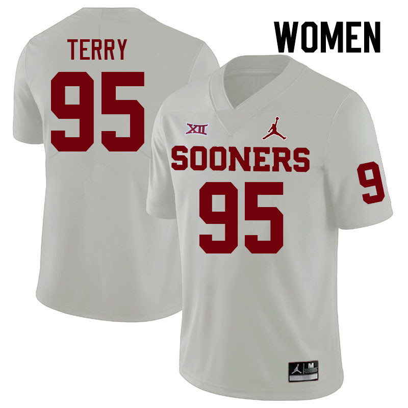 Women #95 Da'Jon Terry Oklahoma Sooners College Football Jerseys Stitched Sale-White